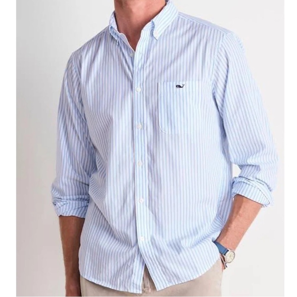 Vineyard Vines Men’s Classic Fit Tucker Blue Stripes Button Down Shirt S
